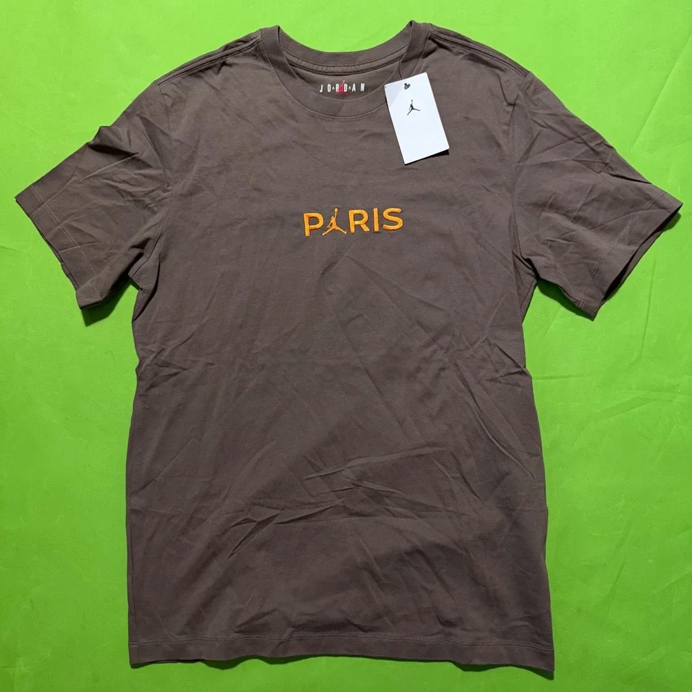 NWT Jordan Paris Saint-Germain T-Shirt Mens Medium Brown Embroidered Logo